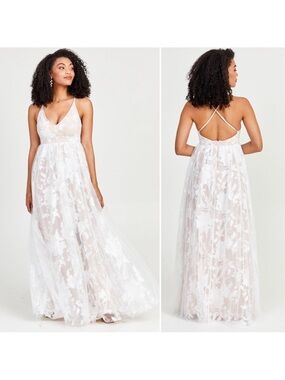 Altar’d State Flora Maxi Dress Lace Overlay  White Ivory Nude Size Large Bridal